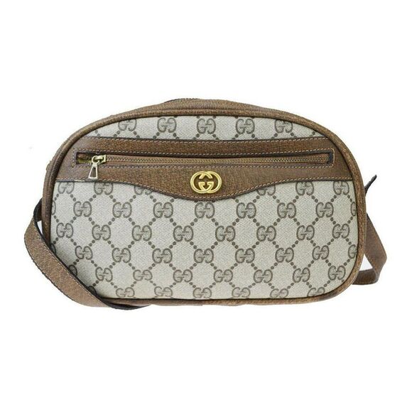 GUCCI Vintage Signature GG Logo Shoulder BagCoated Canvas Brown Beige